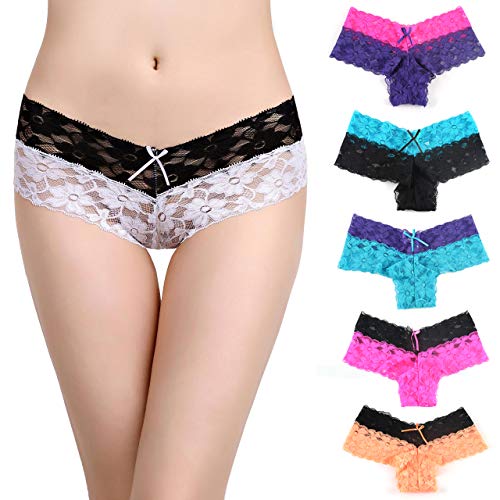 Boosen 6-Pack Panties for Women Sexy Lace Breathable Underwear Mid Rise Briefs Plus Size (US Size L, 6 Colors-1)