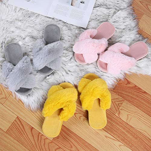 Shevalues Fuzzy House Slippers For Women Cross Band Fluffy Bedroom Slippers With Arch Support thumb #7