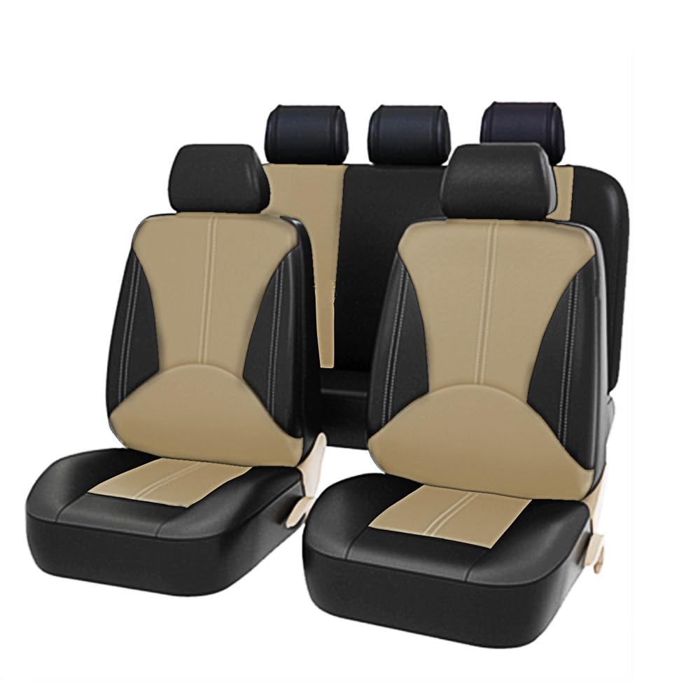 ZYFMSF Car Seat Covers for Toyota Camry Auris Aygo Yaris Corolla Supra Highlander Leather,Comfortable Car Seat Protector Car Seat Covers Set Front & Rear complete Easy Fit,D Beige