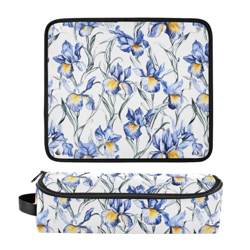 Bolsa de Viaje Cartoon Blue Iris Flowers para Herramientas de Cabello con Tapete Extraíble Resistente al Calor de Doble Capa para Planchas, Rizadores y Secador miniatura 3