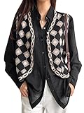 Floerns Women's Argyle V Neck Button Front Cardigan Sleeveless Knit Sweater Vest Black S