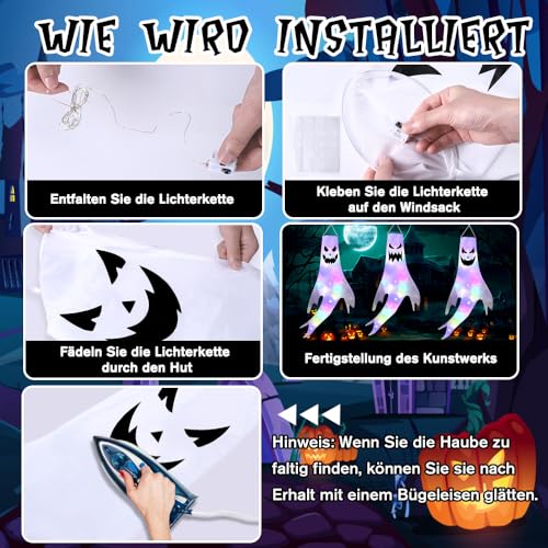 DIYDEC 3 Stück Halloween Windsack Ghost, Hängen Windsack Geist Windsock Flagge für Halloween Party Deko Ooutdoor Garten