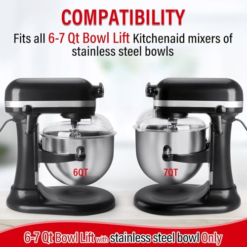 Image of Pouring Shield for KitchenAid 6-7Qt Bowl Lift Stand Mixer (for Stainless Steel Bowls Only), Splash Guard Mixers Bowl Cover for Kitchen aid 6-7Qt Accessories and Attachments (Clear)