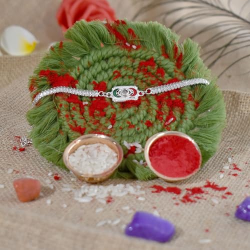 Image of Oblivion Peacock Pooja Thali with Rakhi Set for Brother - Rakhis for Brother Set of 2, Om Floral Design with Silver Colour Pooja Coin & Greeting Card - Raksha Bandhan Gift Combo
