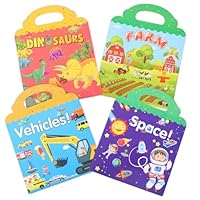 TOZKZO 4 Pack Reusable Sticker Books, Sticker Books for 3-6 Year Olds, Educational Learning Toys Include Vehicles, Space, Dinosaurs, Farm 4 Themes 3D Transparent Stickers for Children