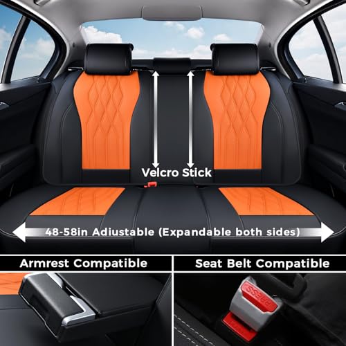 Image of Coverado Seat Covers FullSet, 5 Seats Car Seat Protector, Waterproof Nappa Leather Cushion, Front & Rear Fit for Most Sedans SUV Pick-up Truck-Black&Orange