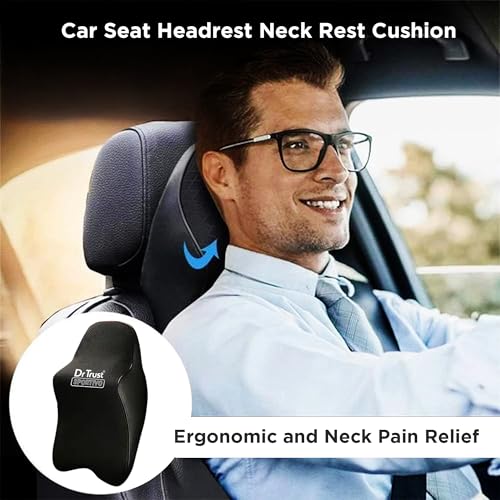 Dr Trust USA Orthopedic Headrest, Neck, Back & Shoulder Support Pillow for Car Driving Memory Foam Cushion Spine Cervical Pain Relief Large Size 357