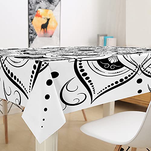Nappe rectangulaire imprimée mandala blanche 90x90cm imperméable - 4