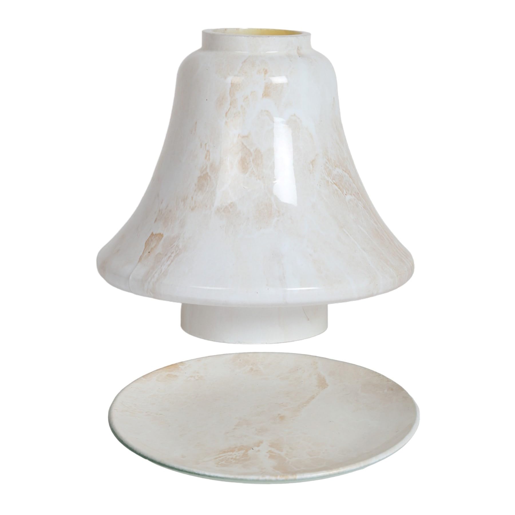 Jar Candle Shade & Tray Plate Set Aroma Accessories Glass Marble Effect