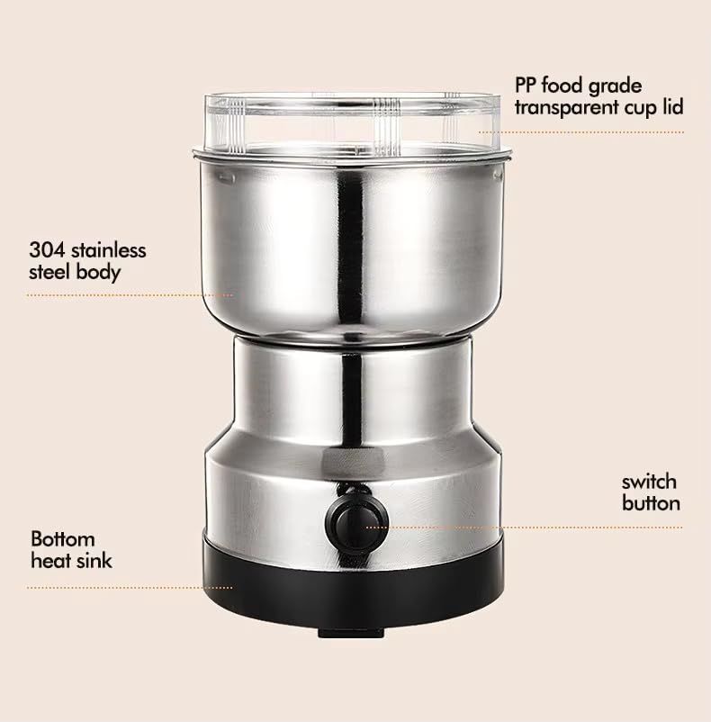 Adbeni Imported Portable Electric Coffee Bean Grinder, Stainless Steel Blade, Ultra-Fine Grain Crusher, Small Household & Commercial Coffee Grinder for Grains & Spices, Compact Handcrafted Pulverizer 1
