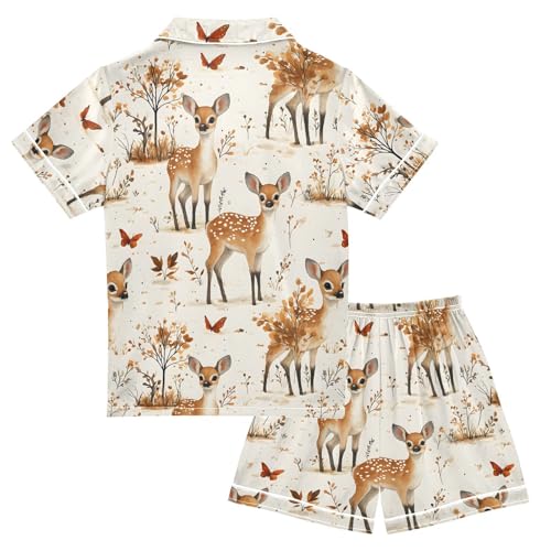 ALAZA Autumn Deer Leaf Butterfly Satin Pajamas Set Short Sleeve Button Down Sleepwear Summer Pjs 2 Piece2