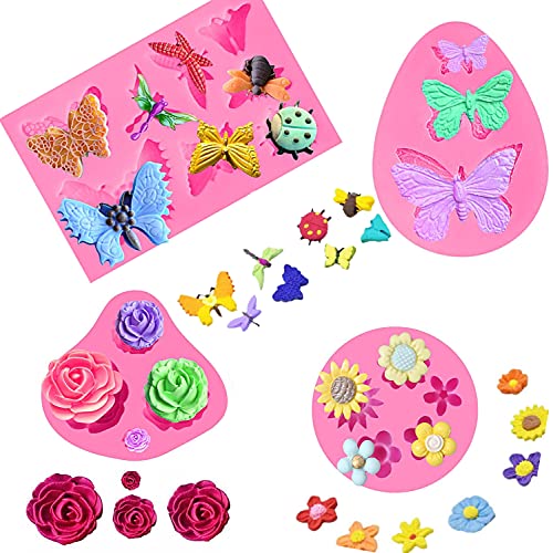 4 Pack Fondant Molds,Mini Butterfly Fondant Molds for Resin Silicone Molds, Fondant Molds for Cake Decoration and DIY Chocolate or Sugar Crafts-- Butterfly/Rose/Flower