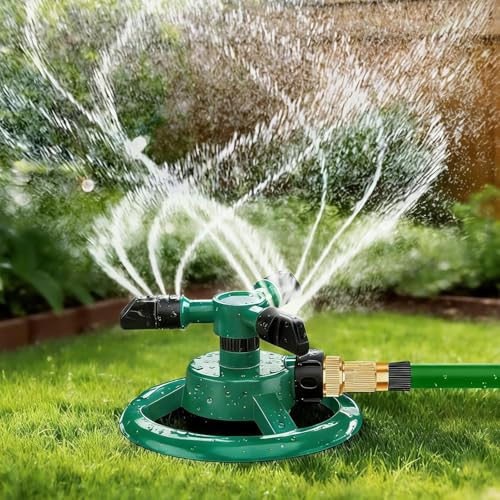Fmalra Rasensprenger 360 Grad Sprinkler,Viereckregner, Automatische Rasen Sprinkler Wasser,3-Arm Rotierende Sprinkler mit Schnellverbinder für Garten Große Kleine fläche,Blumenbeete,Gemüsebeet