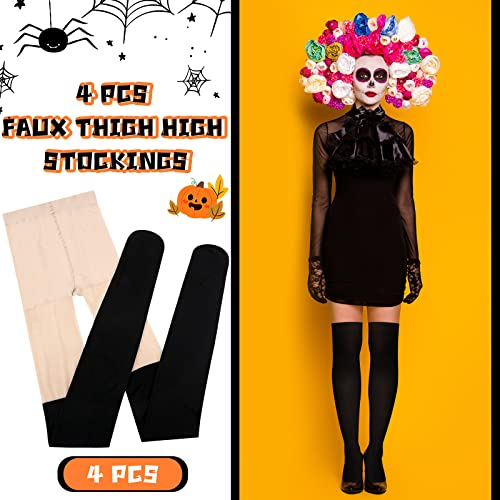 Foaincore 4 Pairs Mock Thigh High Tight Suspender Pantyhose Sock for Women Footed Tights High Waist Pantyhose for Women Girls3