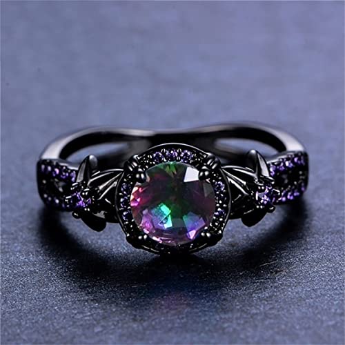 Gothic Black Retro Rings for Women Mystic Rainbow Topaz with Created Amethyst Flower Wedding Engagement Ring Gothic Black Gold CZ Amethyst Ring3
