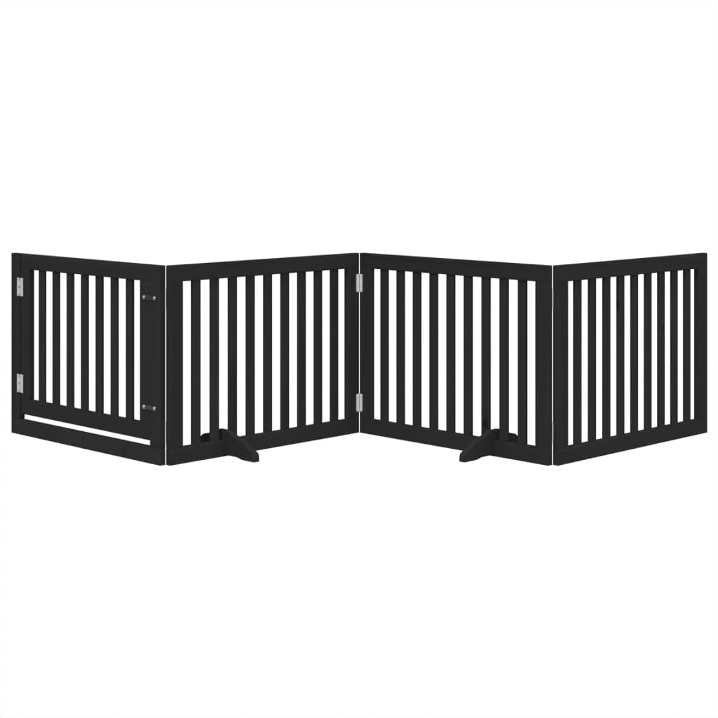 Puerta plegable para perros de 4 piezas con puerta de madera de álamo negro de 320 cm, independiente y compacta para interior y exterior, protección segura para cachorros y mascotas