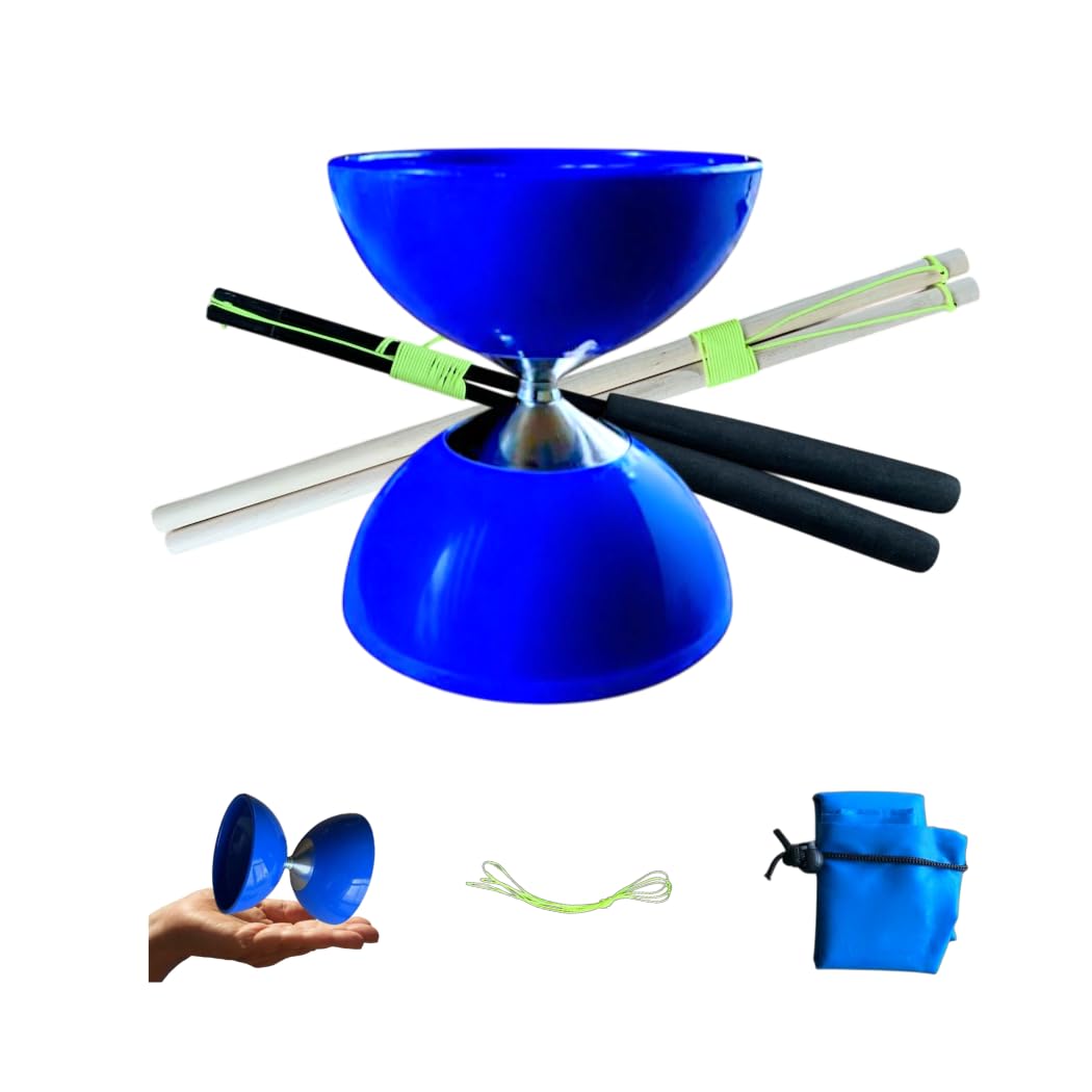Diábolo Azul Eje Fijo Kit 2 Juegos de Palos niños y Adultos Regalo Ideal