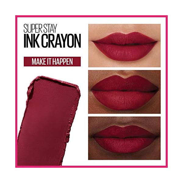 Maybelline Super Stay Ink Crayon Lipstick Makeup, Precision Tip Matte Lip Crayon with Built-in Sharpener, Longwear Up To 8Hrs, Make It Happen, Berry Red, 1 Count