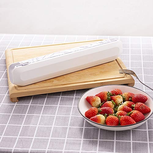 NEWANER Cling Film Cutter, Plastic Wrap Dispenser with Cutter, Plastic Wrap Slide Cutter, Food Wrap Dispenser, Refillable Cling Film/Wax Paper/Foil Dispenser, Easy to Use Kitchen Accessories(White)