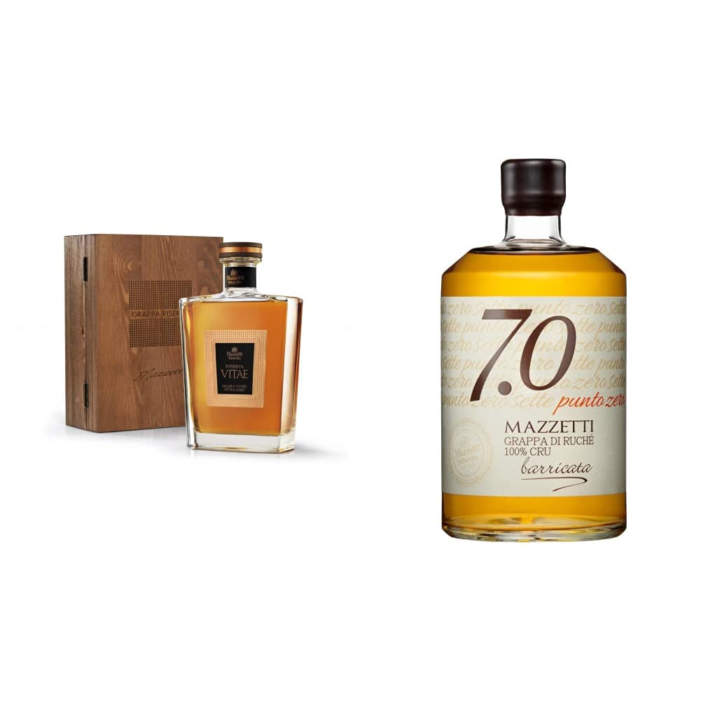 Mazzetti d'Altavilla Riserva Vitae Grappa Invecchiata in cassetta - 700 ml & 7.0 Grappa di Ruche' Invecchiata in Barriques - 700 ml