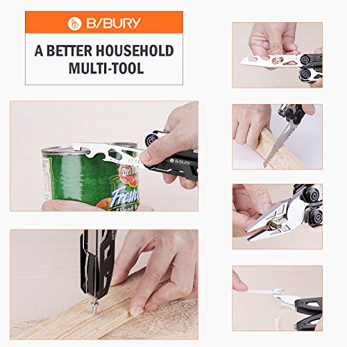 Image of BIBURY Multitool Pliers, 18-in-1 Multi Tool with Safety Hammer, Safety Locking Design Stainless Steel Multifunction Pocket Knife for Outdoor, Survival, Camping, Hiking, Home Repair - Black