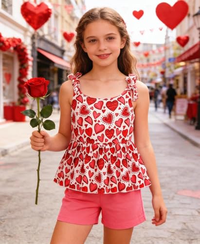 Image of Toddler Girls Clothes Summer Short Set Outfit Tie Knot Shoulder Sleeveless Ruffle Tops and Shorts 2PC Clothing Set