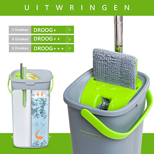 EasyGleam Dweil en Emmer Set. Microvezel Platte Dweil met Roestvrijstalen Stok, Innovatieve Dubbel Compartiment Emmer… - Image 4
