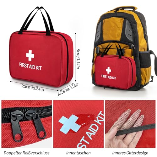 ePicsoa Erste Hilfe Set, 170-teiliger Erste Hilfe Kasten, First Aid Kit, Notfall Ausrüstung inkl. Bandagen, Rettungsdecke, Pfeifen, Pflaster, Gauze für Reise, Outdoor, Camping, Fahrrad, Reiseapotheke – Bild 3