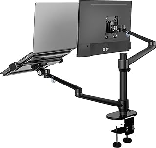 Monitor Arm Monitor Arm Aluminum Adjustable Dual Arm Desktop Mounts LCD Monitor and Laptop Mount Arm Holder for 17"-32" Monitor Screens, Extra Tray Fits 12"-17" Laptops Monitors Bracket (Color : Blac