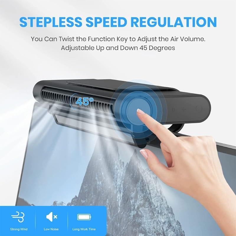 Computer Monitor Fan, Personal Fan with Wide Cooling Reach, Adjustable Air Outlet 45°, Adjustable Brightness and Color Temperature, Strong Wind Quiet Personal USB Small Fan for Laptops, Desktop