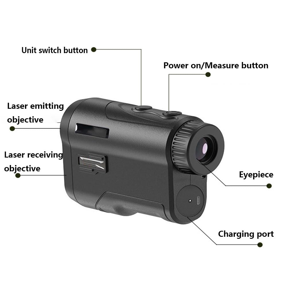 Telemetro Golf, Rangefinder Golf con Bloqueo de Asta de Bandera, Compensación de Pendiente, Escaneo de Vibraciones, Pequeño y Portátil, Telemetro con USB Recargable de 600/800/1000M