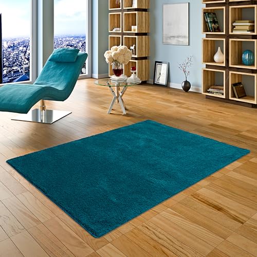 Palace - Tapis Shaggy à Poils Longs - Sarcelle Bleu Verde - 17 Tailles Disponibles