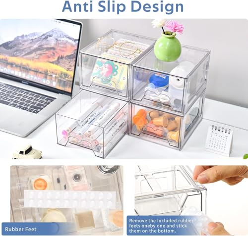 Homaigie 8 Pack Stackable Storage Drawers, Acrylic Bathroom Makeup Organizer and Storage,Clear Plastic Pull Out Drawers for Vanity, Undersink, Kitchen Cabinet, Pantry Organization and Storage