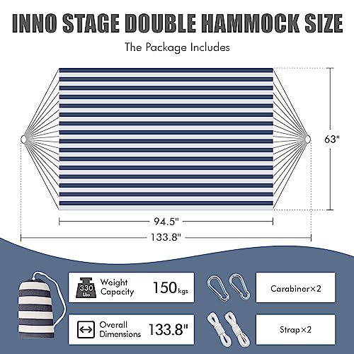 INNO STAGE Double Hammock - 2 Persons Portable Hanging Camping Bed, Blue, 118.3"L x 63"W, 350Lbs Capacity, Polyester, Supports Up to 350 lbs