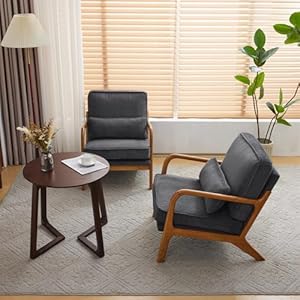 VINGLI Upgraded Premium Corduroy Accent Chairs Set of 2Upholstered Arm ChairSolid Wood Comfy Reading Chair with Lumbar Pillow Mid Century Modern Chairs for Living RoomBedroomDark Grey