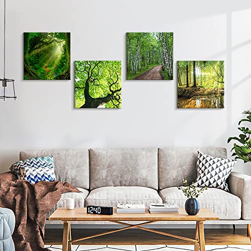 Soleebee 4 Teilig Premium Poster Set mit Hohe Qualität Rahmen, Kunstdruck Bilder Leinwandbilder Deko Home Deko für Schlafzimmer und Wohnzimmer 30 x 30 cm - Wald