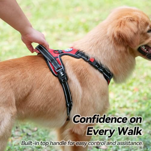 Image of PoyPet No Pull Dog Harness, No Choke Front Clip Dog Reflective Harness, Adjustable Soft Padded Pet Vest with Easy Control Handle for Small to Large Dogs(Red,S)