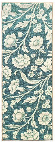 Sweet Home Blue Floral Design Runner Rug (20"X59") 20 inch by 59 inch with Non-Skid (Non-Slip) Rubber Backing