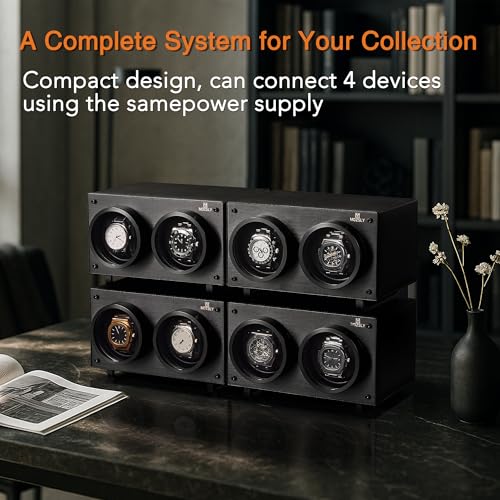 Image of MOZSLY Double Watch Winder for Automatic Watches with Quiet Motor 12 Rotation Mode Setting AC Adapter or Battery Powered PU Leather