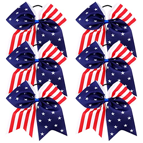 Oaoleer 7In Usa Cheer Hair Bows Girls Grosgrain Ribbon Boutique Large Cheerleader Bow With Elastic Tie Band For Teens Kids Toddlers 6 Pcs (Usa Cheer Bow F) #TOP29