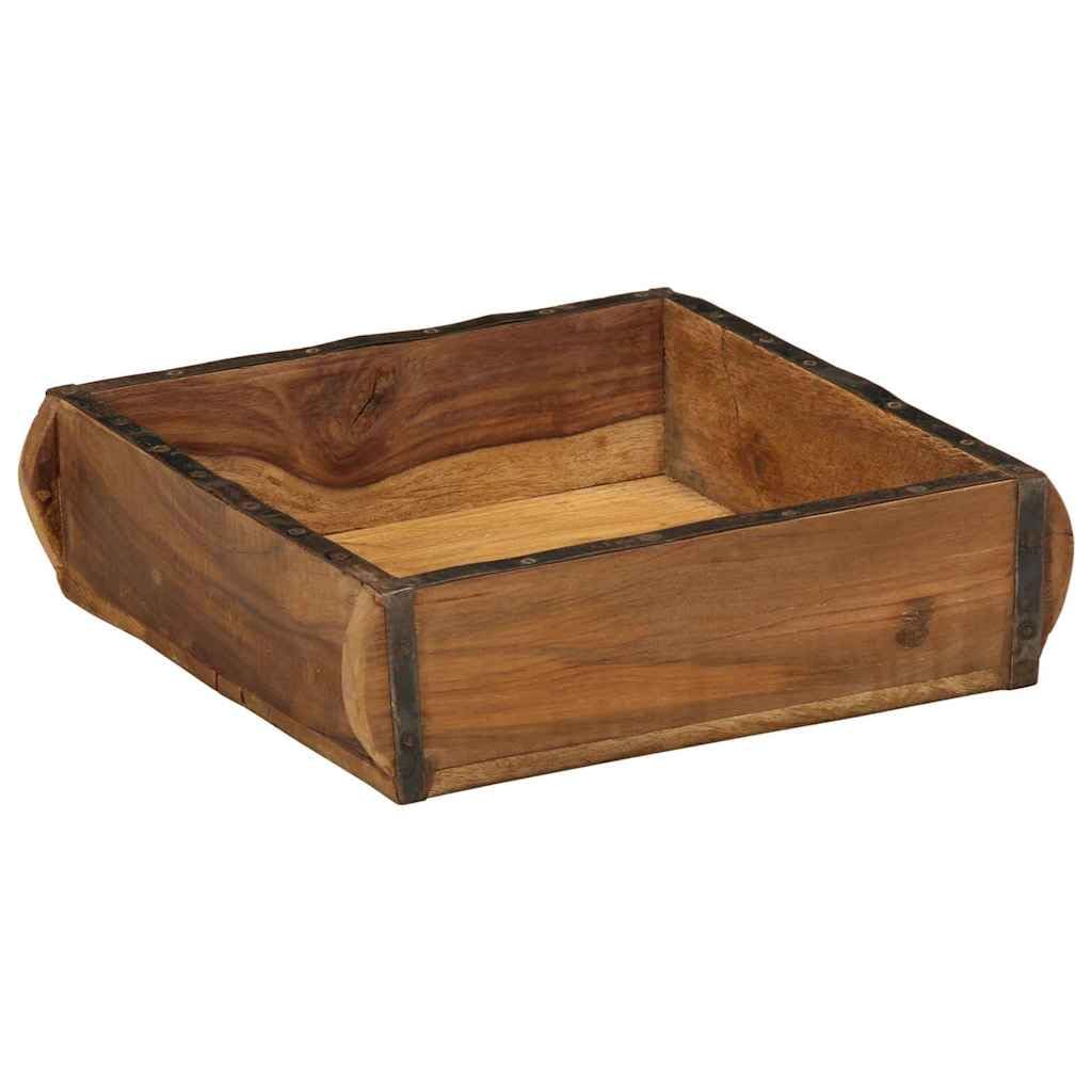 Drewniana taca 31 x 29 x 10 cm, z litego drewna pochodzącego z recyklingu, dekoracyjna taca drewniana do salonu i na zewnątrz