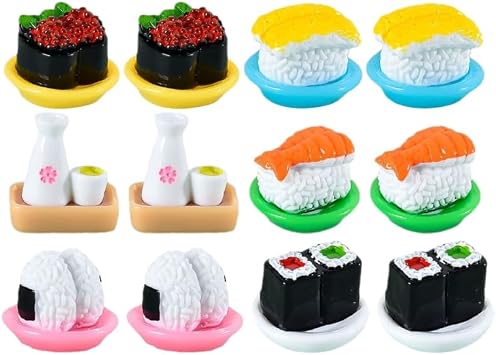 Vaguelly Miniature Sushi Model Set Artificial Sushi Sashimi Fake Food Prop for Dollhouse Japanese Food Mini Figurines for Desktop Display Dollhouse Decor and Mini House Scenes