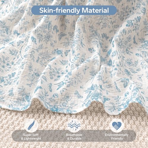 Image of SERAPHY 100% Muslin Cotton Car Seat Covers for Babies - Universal, Breathable Canopies for Boys and Girls - Soft Summer Car Seat Cover - Blue Flowers