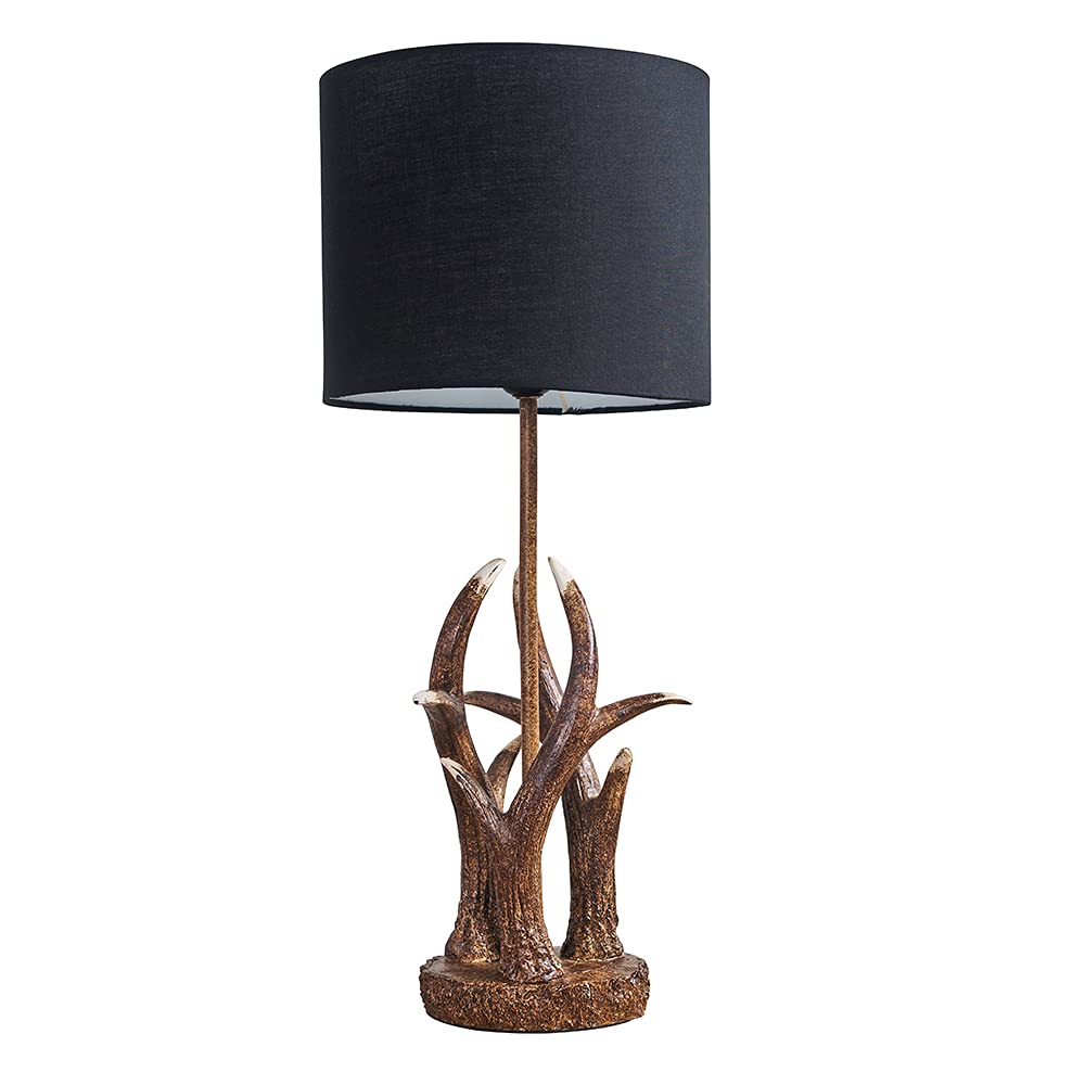 MiniSun | Intertwined Caribou Antler Design Table Lamp with a Black Drum Shade | Table Lamps, Home Décor & Improvement Essential