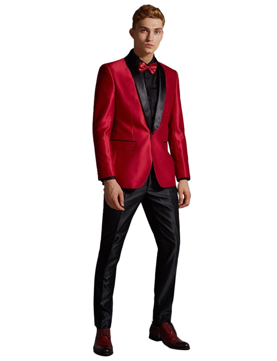 Uomo Scialle Risvolto Vestito Un Pulsante Giacca Pantaloni Business Casual Smoking