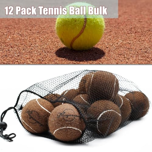 Image of Tennis Balls, Magicorange 12 Pack Advanced Training Tennis Balls Practice Balls, Pet Dog Playing Balls, Come with Mesh Bag for Easy Transport, Good for Beginner Training Ball (Brown)