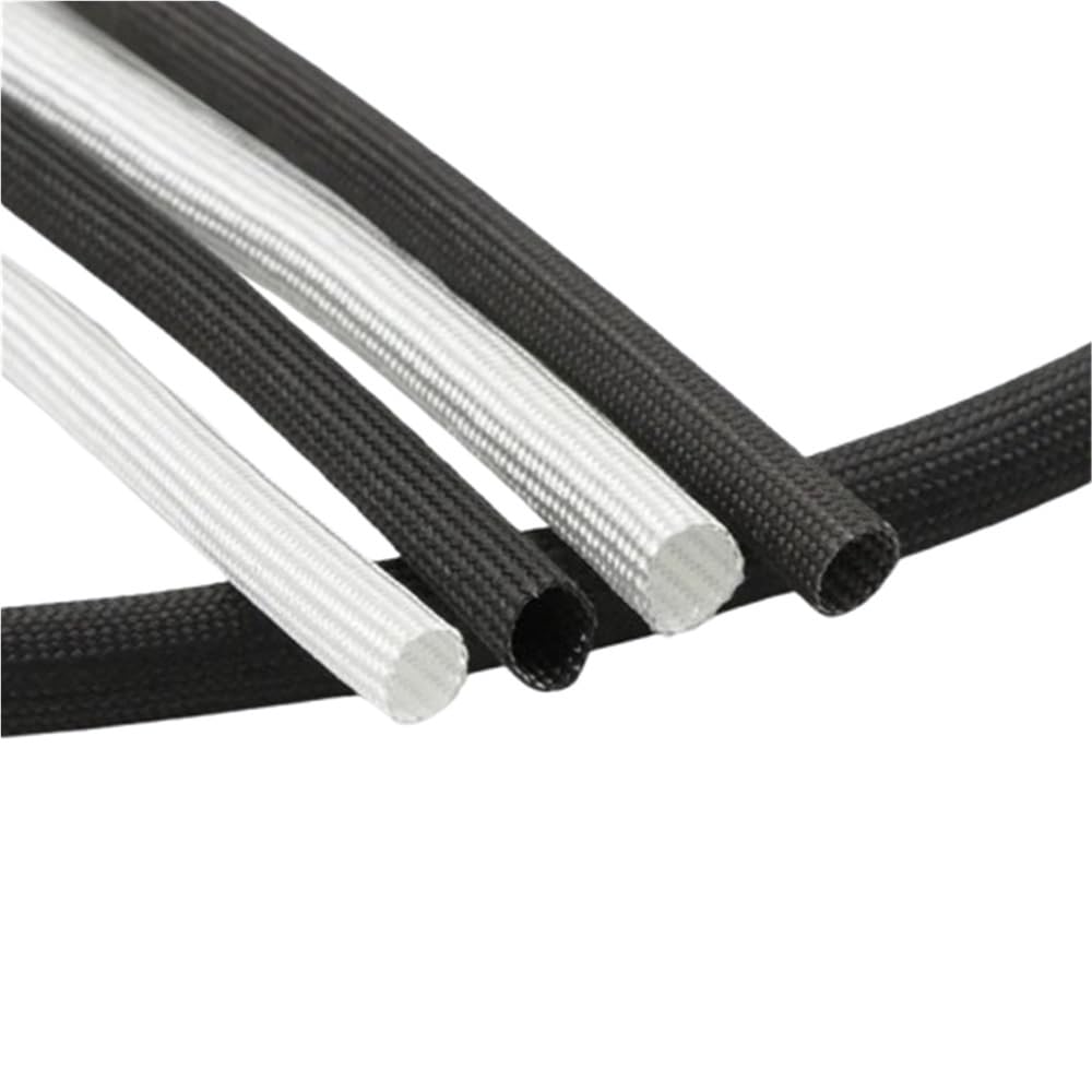 Rękaw z włókna szklanego z osłoną termiczną, Pleciony rękaw z włókna szklanego Rozcięty Siatka druciana Czarny Biały ID 1-40 mm Długość 1 m 5(WHITE,40MMx5M)