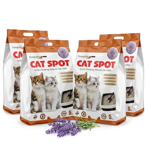 Image of CatSpot Lavender Flower Scented Cat Litter - 5kg | Ultra Absorbent, Quick Clumping, Odor Control, Dust-Free Formula for Cats (Pack of 4)