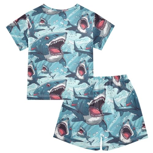 ALAZA Funny Sharks Pajama Set Short Sleeve Sleepwear Soft Lounge Nightwear2