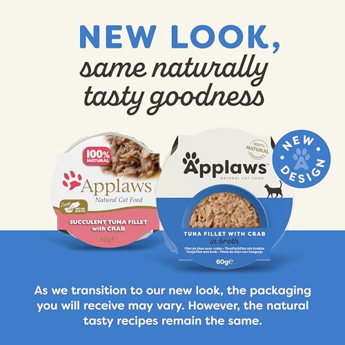 Applaws Premium Natural Katzenfutter Nass, Thunfischfilet mit Krabben, 60g Topf (10 x 60 g Packung)